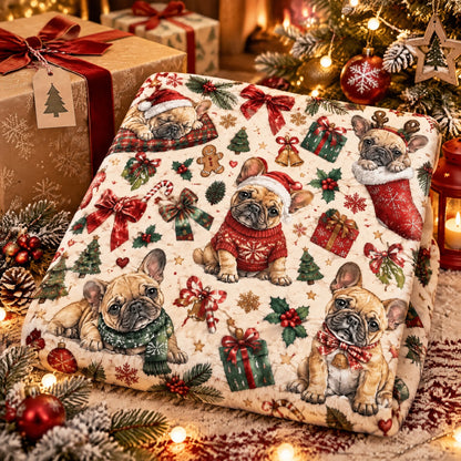 Christmas French bulldog mini blanket, 23.6 x 31.5 inches. Supplier image.
