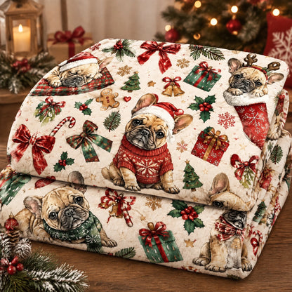 Christmas French bulldog mini blanket, 23.6 x 31.5 inches. Supplier image.