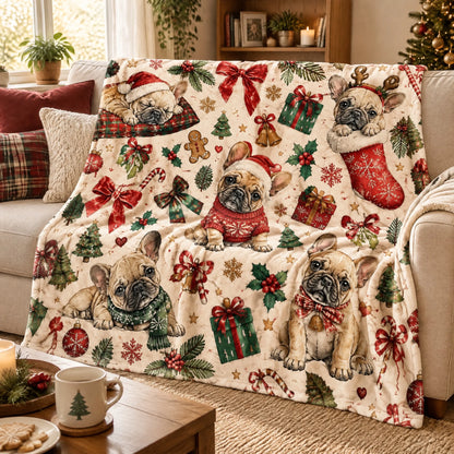 Christmas French bulldog mini blanket, 23.6 x 31.5 inches. Supplier image.