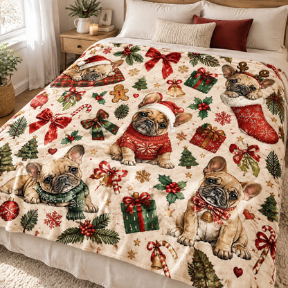 Christmas French bulldog mini blanket, 23.6 x 31.5 inches. Supplier image.